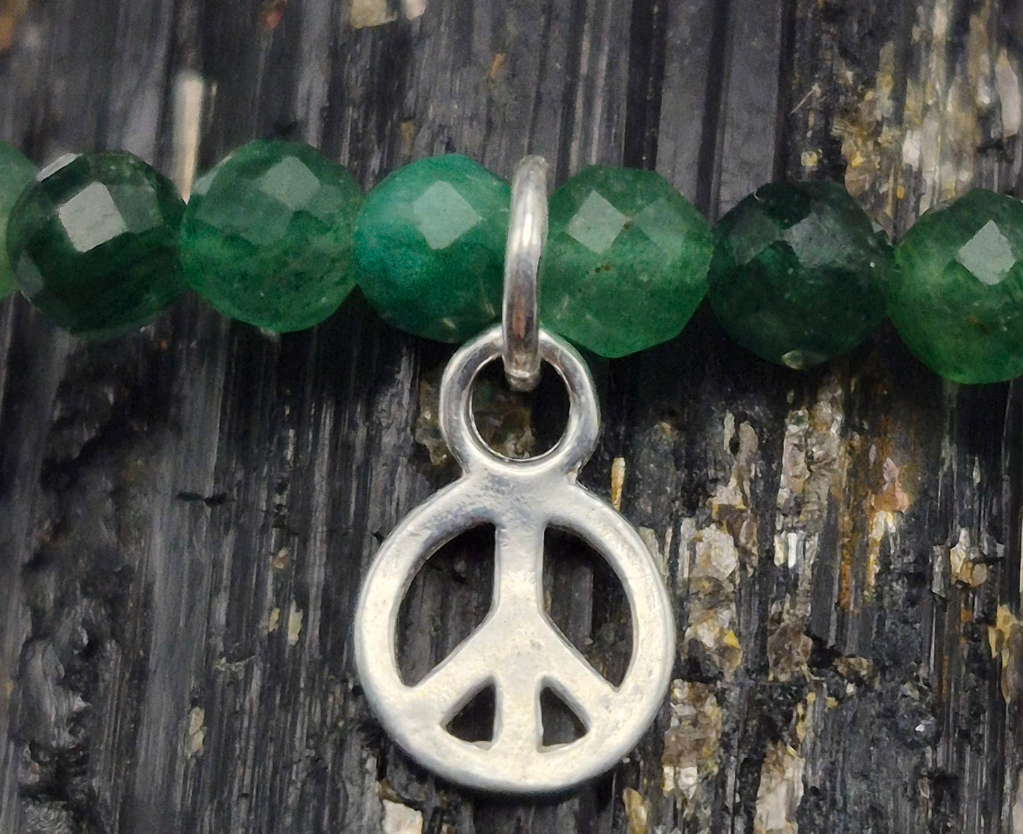 Sternaventurin mit Bergkristallperle Armband mit Peaceanhänger, 925 Sterlingsilber
