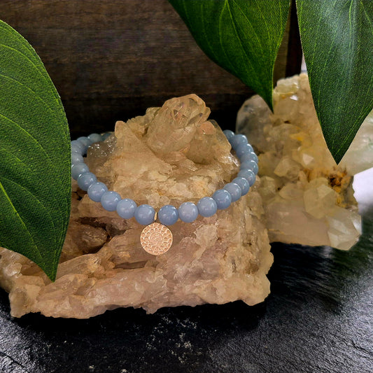 Armband Angelit mit OM-Anhänger, 925 Sterlingsilber