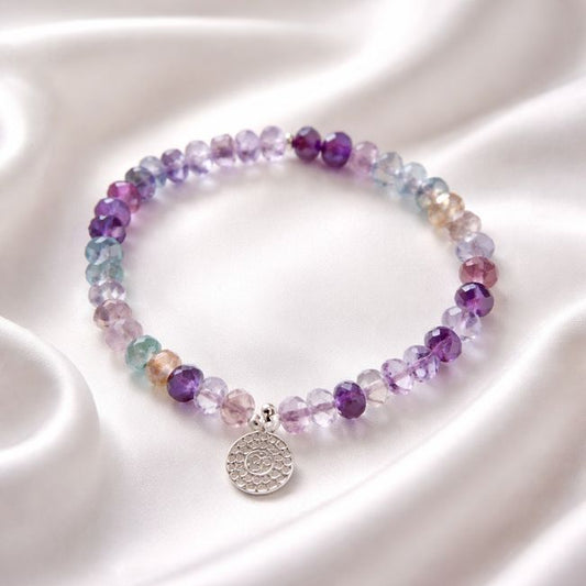 Armband Fluorit mit Anhänger "OM" 925 Silber