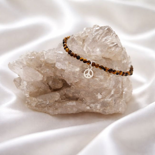 Armband Tigerauge mit Anhänger "Peace", 925 Sterlingsilber