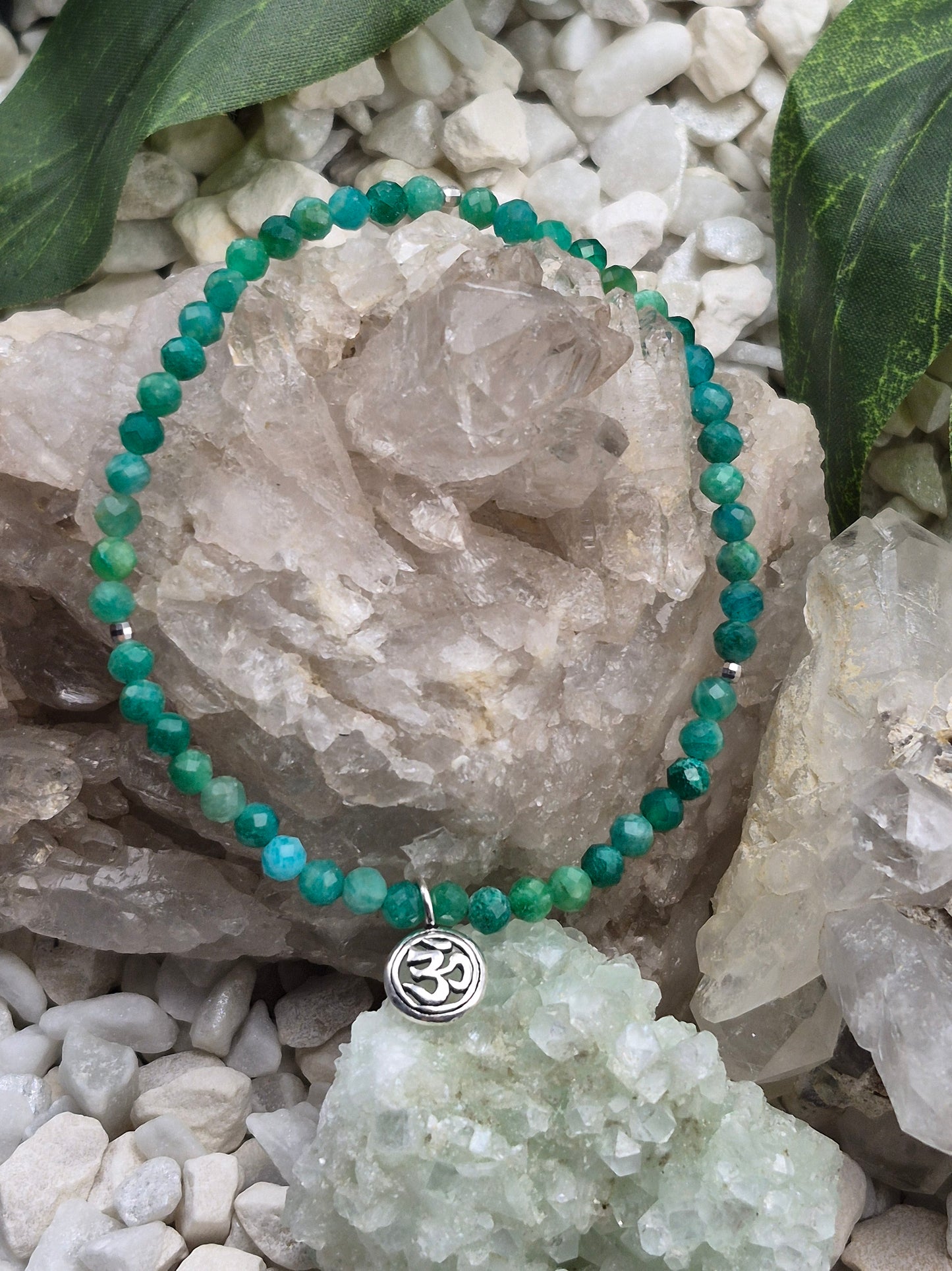 Edelsteinarmband Amazonit mit "OM"-Anhänger, 925 Silber