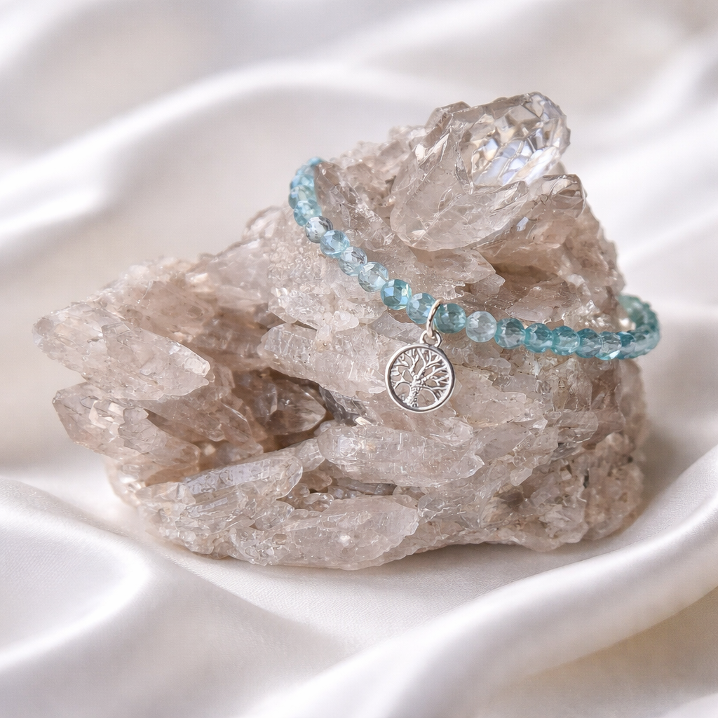 Edelsteinarmband Apatit mit Lebensbaumanhänger, 925 Sterlingsilber