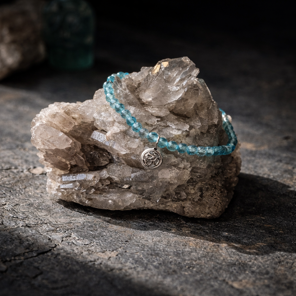 Edelsteinarmband Apatit mit OM-Anhänger, 925 Sterlingsilber