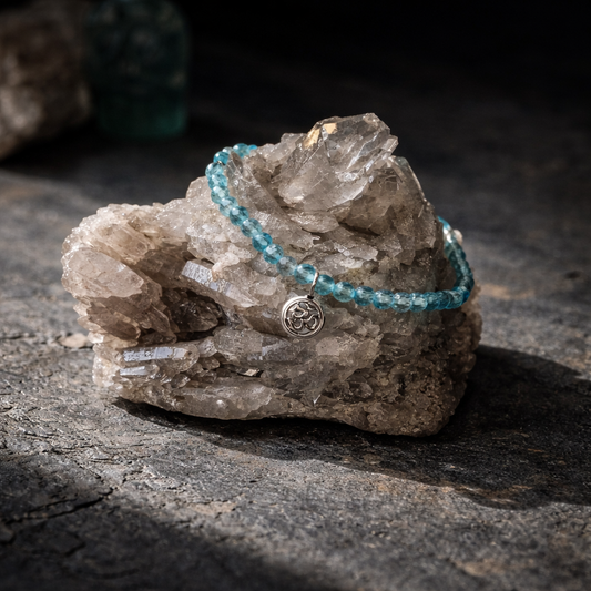 Edelsteinarmband Apatit mit OM-Anhänger, 925 Sterlingsilber