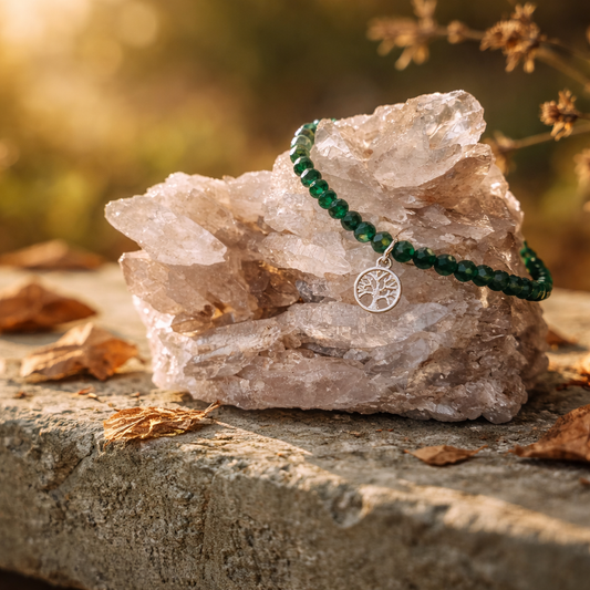 Edelsteinarmband Sternaventurin mit Lebensbaumanhänger, 925 Sterlingsilber