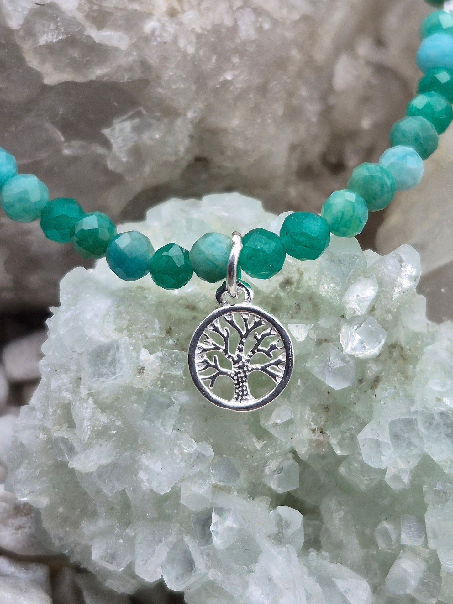 Edelsteinarmband Amazonit mit Lebensbaumanhänger, 925 Sterlingsilber