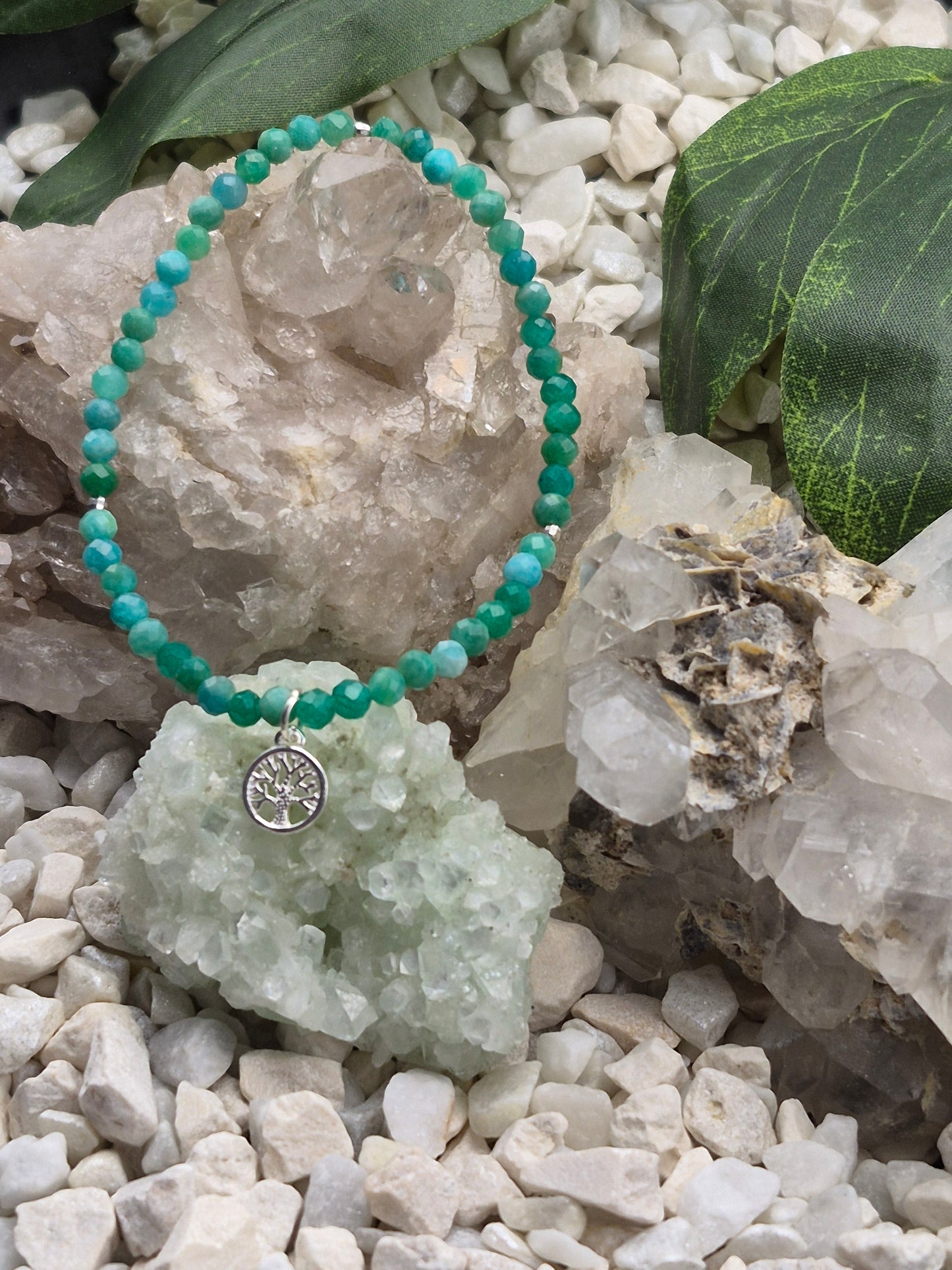 Edelsteinarmband Amazonit mit Lebensbaumanhänger, 925 Sterlingsilber