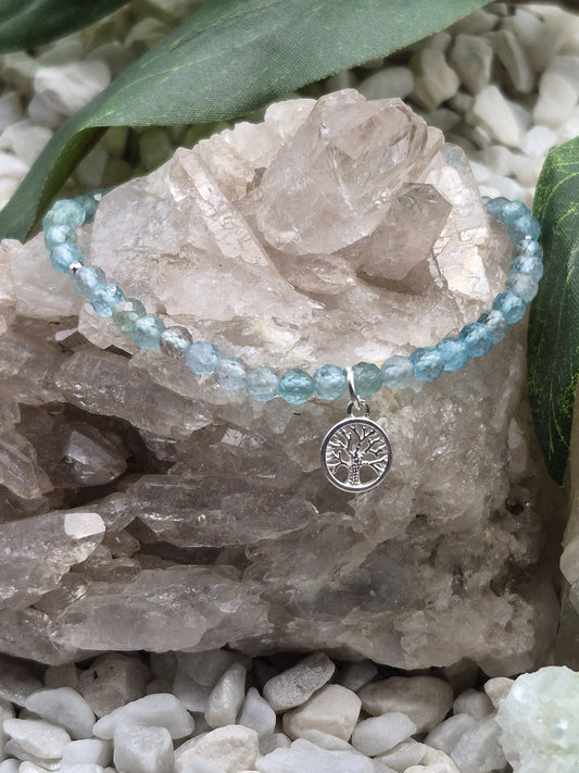 Edelsteinarmband Apatit mit Lebensbaumanhänger, 925 Sterlingsilber