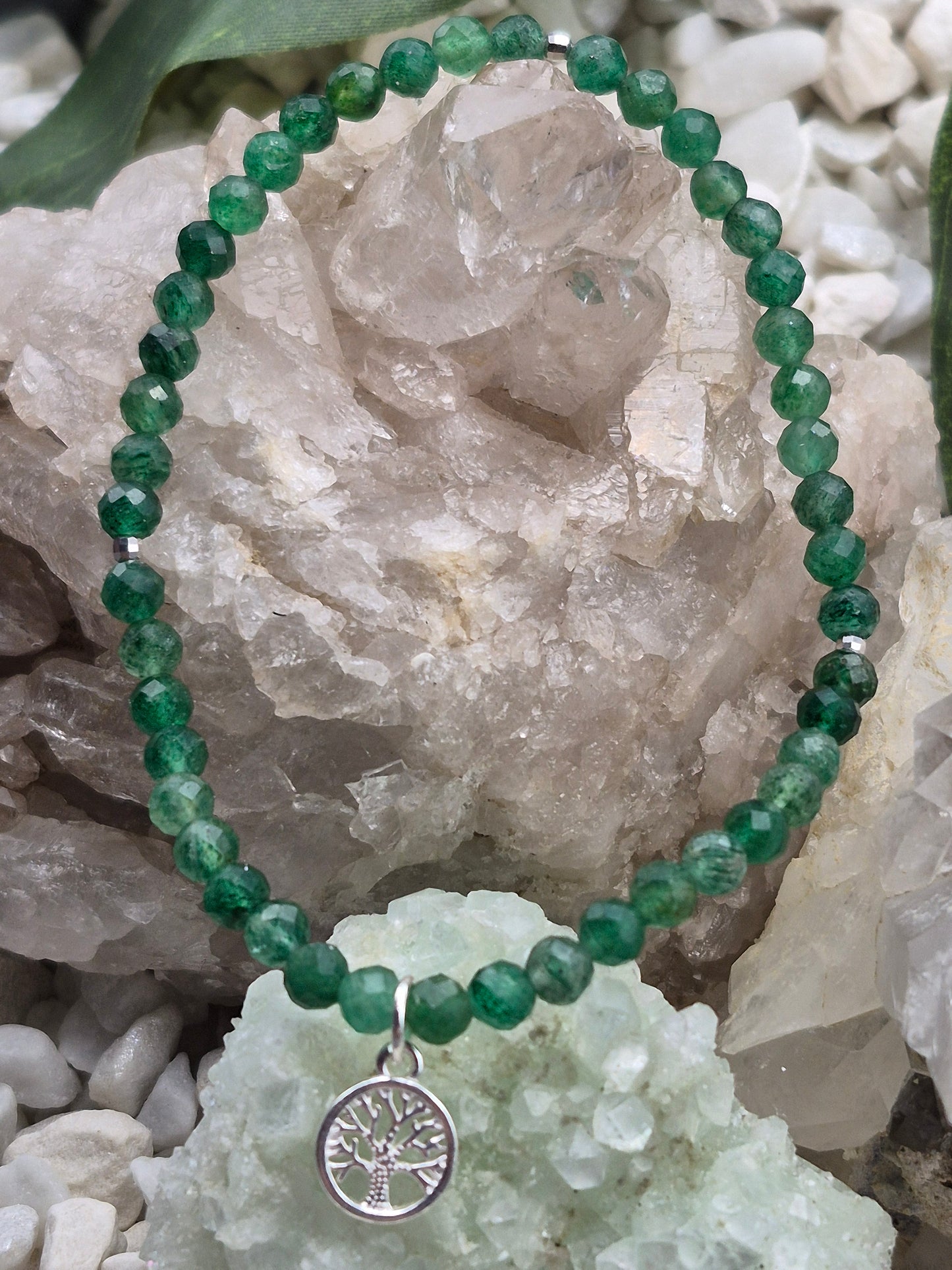 Edelsteinarmband Sternaventurin mit Lebensbaumanhänger, 925 Sterlingsilber