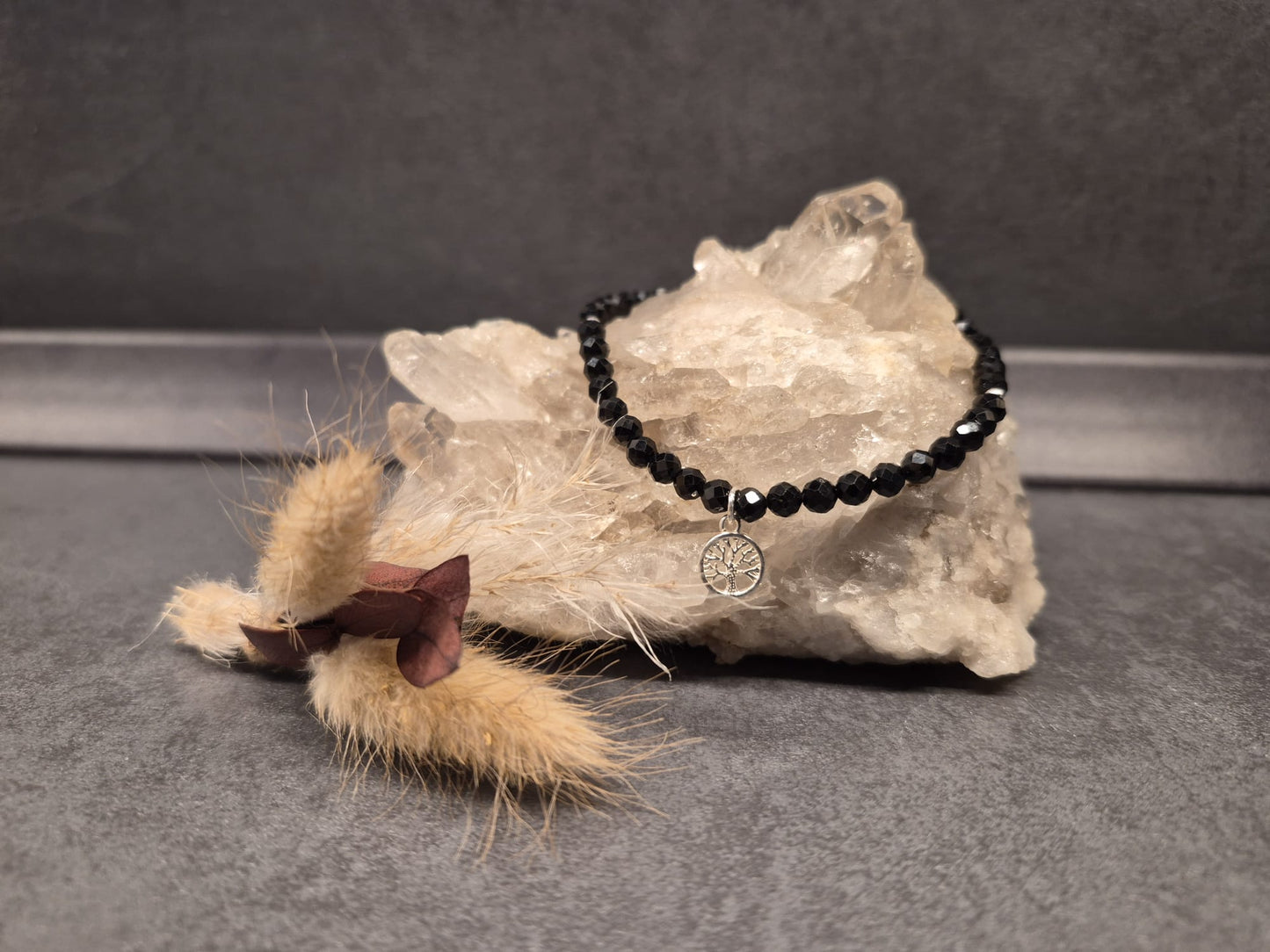 Schwarzer Turmalin Armband Lebensbaum Silber - Schutz, Erdung und innere Stärke