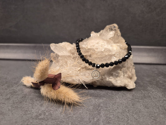Schwarzer Turmalin Armband Lebensbaum Silber - Schutz, Erdung und innere Stärke