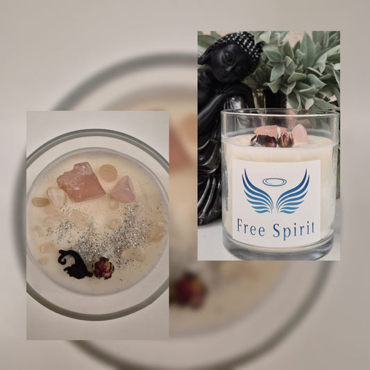 Self-Love Edelsteinkerze Rosenquarz & Bergkristall