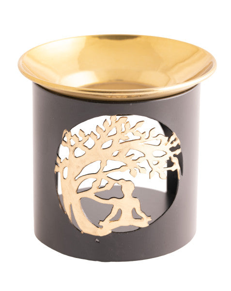 Räuchergefäß Buddha unterm Bodhibaum mit goldener Edelstahlschale