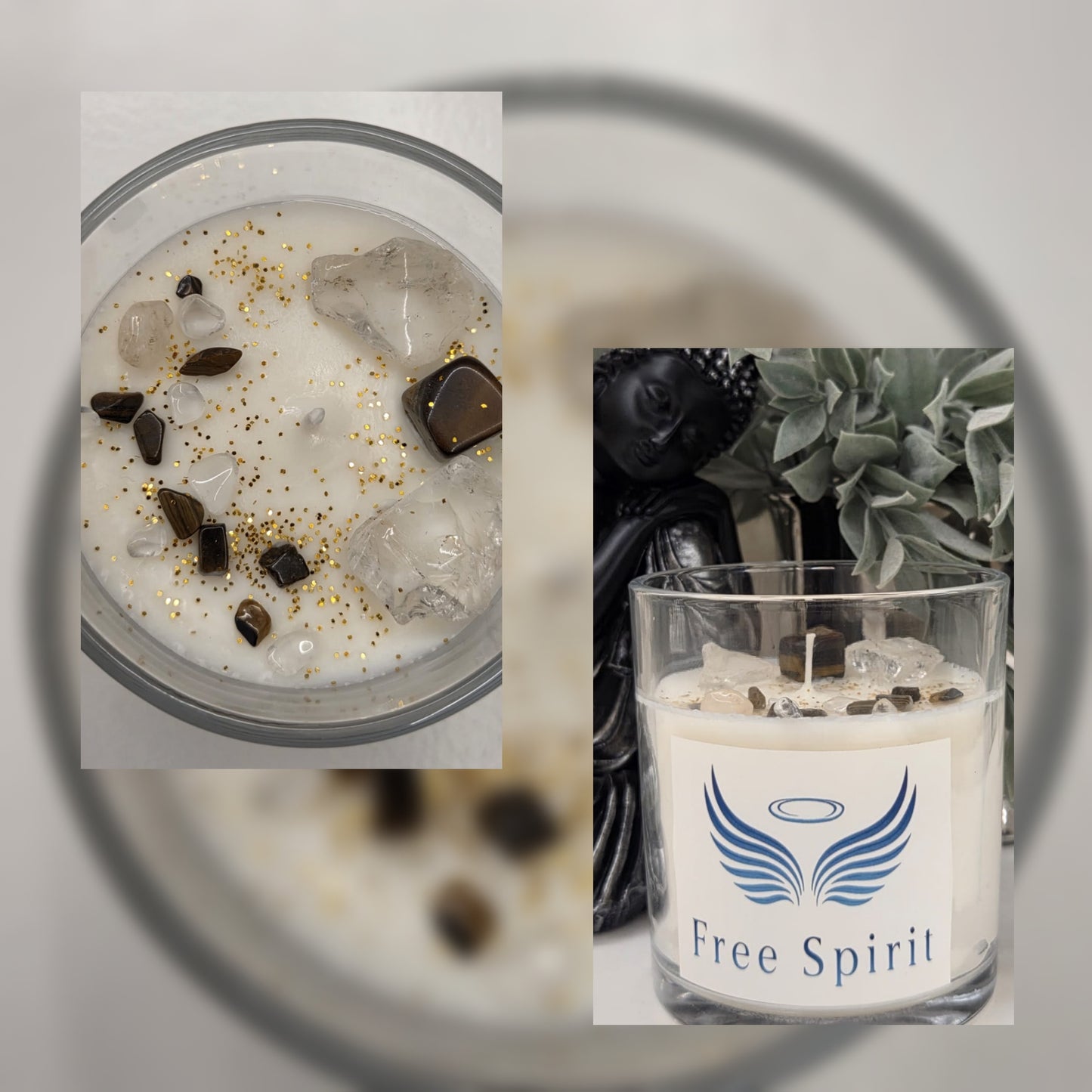 Earthfire - Edelsteinkerze Tigerauge & Bergkristall