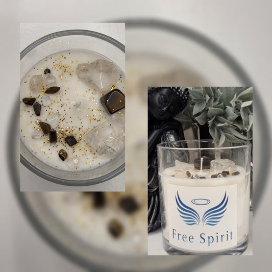 Earthfire - Edelsteinkerze Tigerauge & Bergkristall