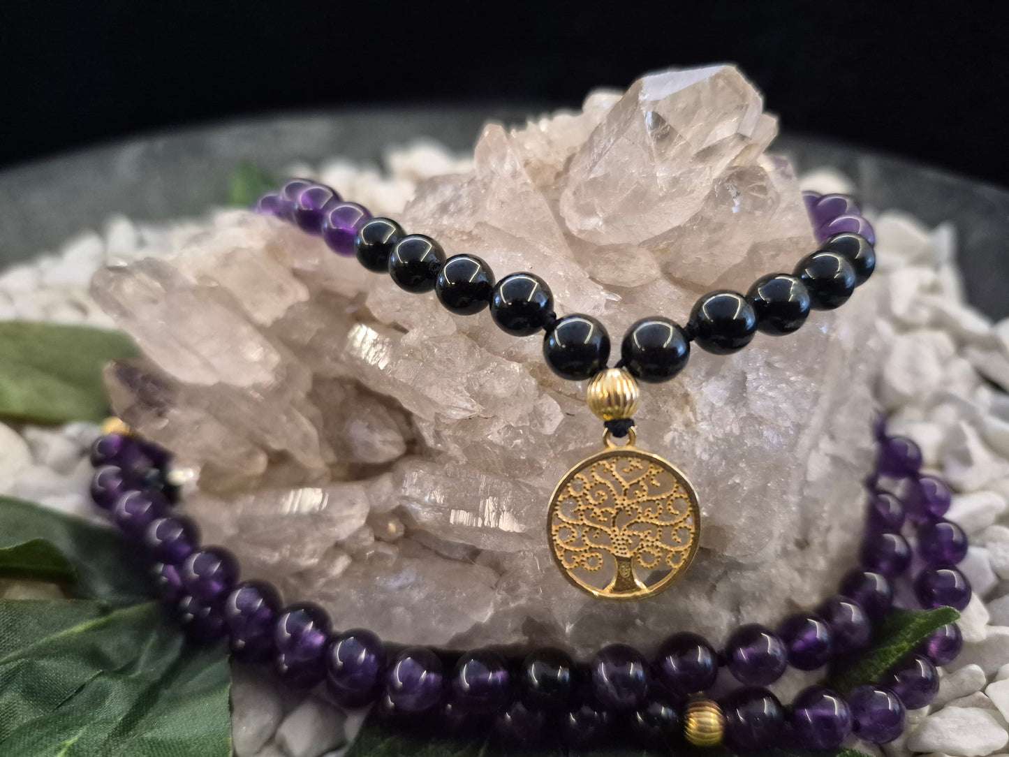 Mala Mystic Protection - Amethyst und schwarzer Turmalin - Stärke, Schutz und Transformation