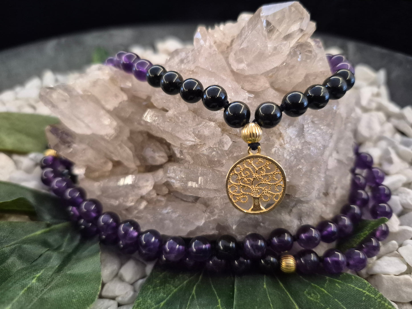 Mala Mystic Protection - Amethyst und schwarzer Turmalin - Stärke, Schutz und Transformation