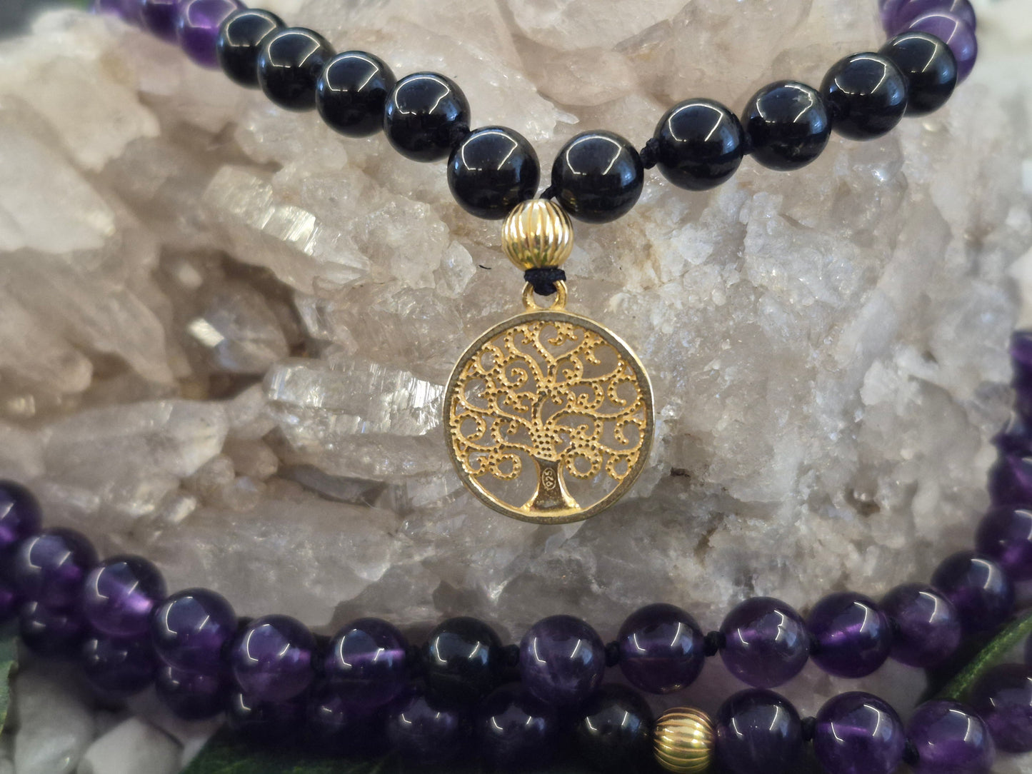 Mala Mystic Protection - Amethyst und schwarzer Turmalin - Stärke, Schutz und Transformation