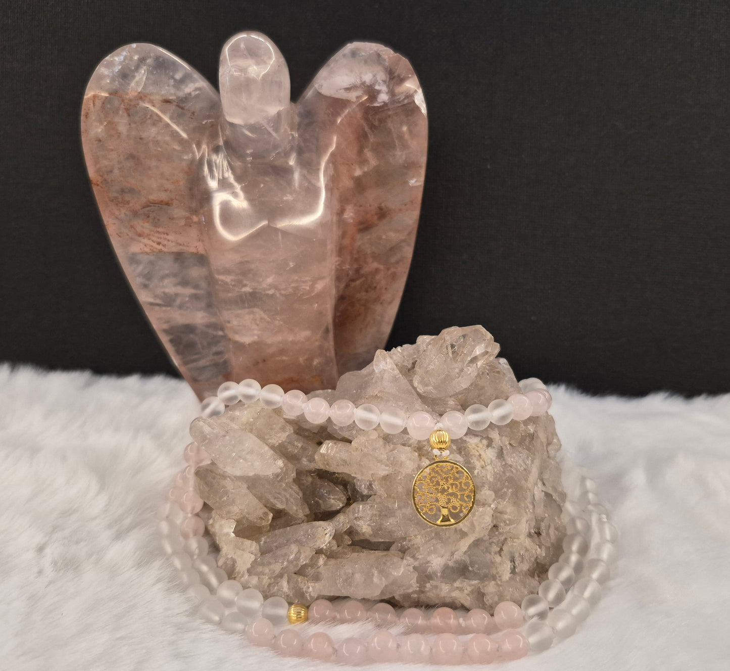 Mala Pure Love - Rosenquarz & matter Bergkristall - Herzöffnung, Selbstliebe und Harmonie