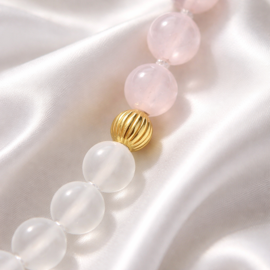 Mala Pure Love - Rosenquarz & matter Bergkristall - Herzöffnung, Selbstliebe und Harmonie