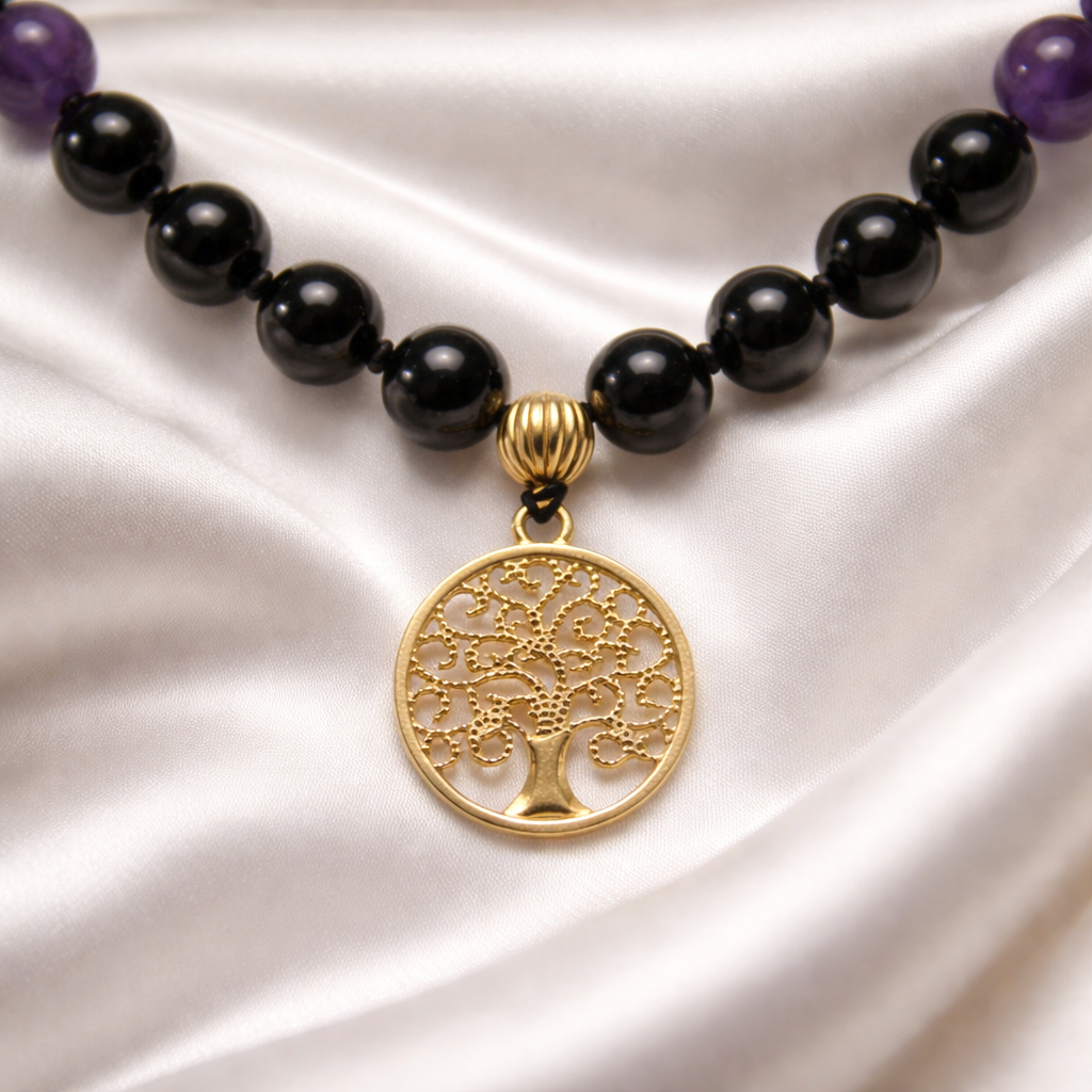 Mala Mystic Protection - Amethyst und schwarzer Turmalin - Stärke, Schutz und Transformation