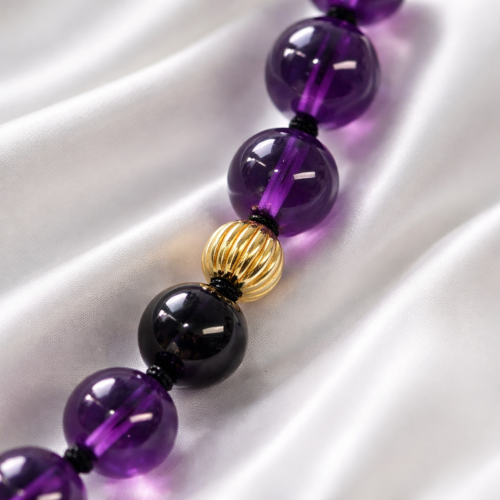 Mala Mystic Protection - Amethyst und schwarzer Turmalin - Stärke, Schutz und Transformation