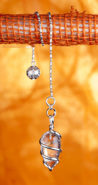 Spiral Pendel Bergkristall2,5 cm, Messing, versilbert