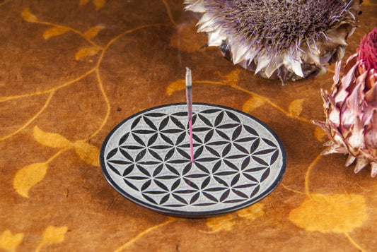 Blume des Lebens, schwarz Specksteinhalter